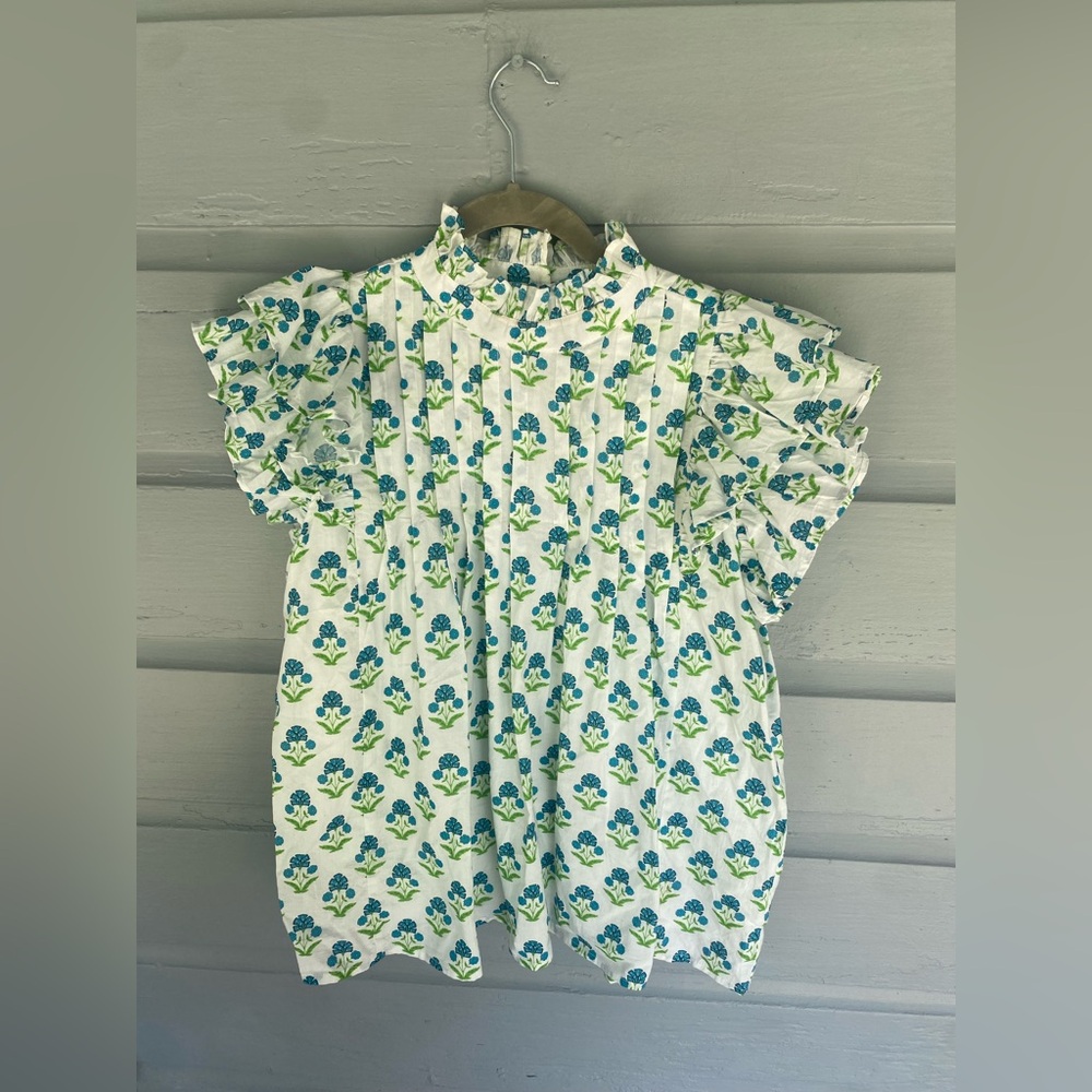 Victoria Dunn White Floral Pintuck Ruffle Sleeve Blouse